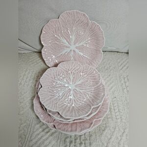 8pc Pink Cabbage 4 Dinner and 4 Salad Plates  Stoneware Easter Viral Htf FIRM